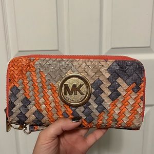 Michael Kors Orange and Purple Textured Wallet